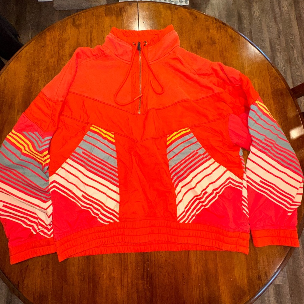 Free People Vibrant Red and Striped Pullover Jacket